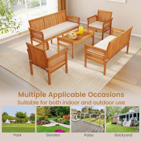 Costway 5 PCS Patio Furniture Set with Acacia Wood Frame & Removable Seat Cushions {6}
