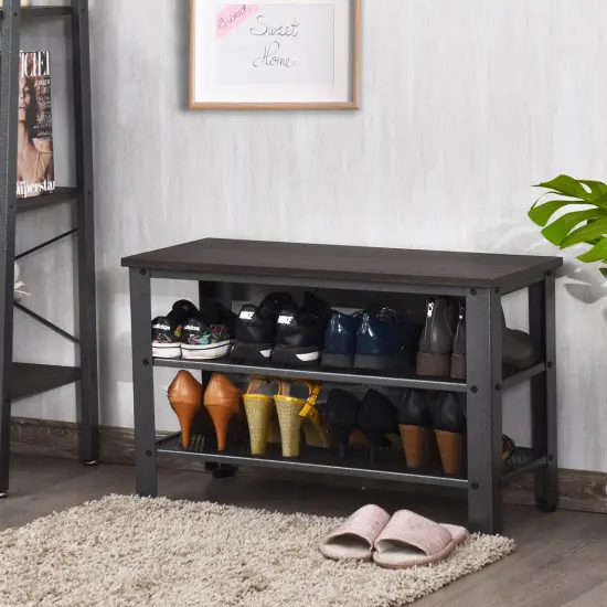 3-Tier Shoe Rack，Industrial Shoe Bench with Storage Shelves for LivingRoom Grey {3}