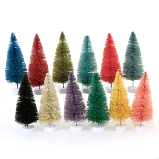 Cody Foster 4.0 Inch Large Brights Trees Set 12 Everyday Decorative Tree Set , Christmas Easter Bottle Brush Village Decor Decorate Rainbow Green {1}