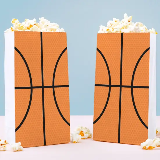 Big Dot of Happiness Basketball Popcorn Bags, Kids Sports Birthday Party Favor Snack Treats, Free-Standing Individual White Paper Bags - 25 Count {1}