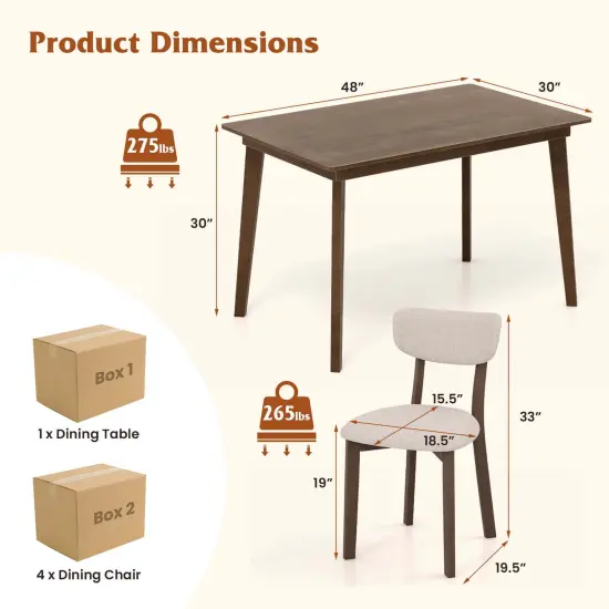 Costway 5-Piece Dining Table Set for 4 Farmhouse Wooden Table & 4 Upholstered Chairs {3}