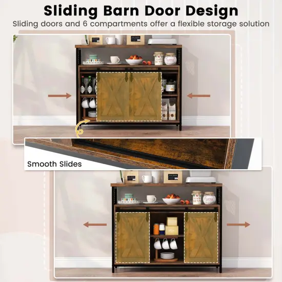 Costway Industrial Buffet Sideboard Cabinet with Spacious Table Top Adjustable Shelves {6}