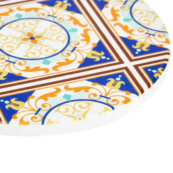 Set of 8 Ceramic Coasters for Drinks with Cork Base and Iron Holder, Mediterranean Tile Designs (4 Inches) Multicolor {6}