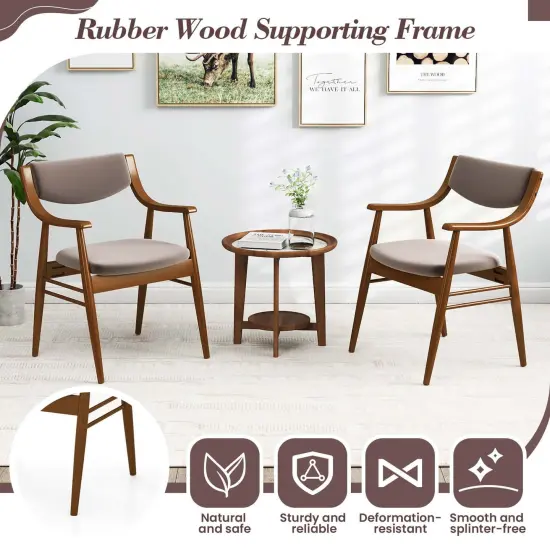 Costway PU Leather Dining Chair Set of 2 with Padded Seat & Back Armrests Rubber Wood Frame Black/Brown {6}