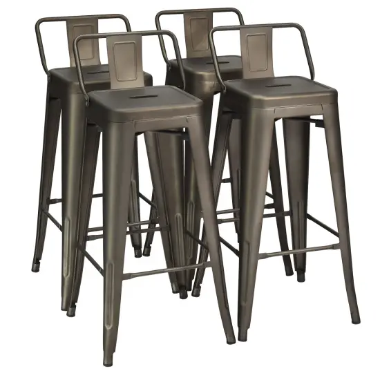 Costway Set of 4 Metal Bar Stools 30'' Bar Height Barstools Industrial W/ Low BackSteel {1}