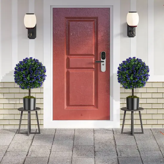 Costway Set of 2 Artificial Purple Rose Topiary Ball Trees 22" Faux Boxwood Ball Tree {4}