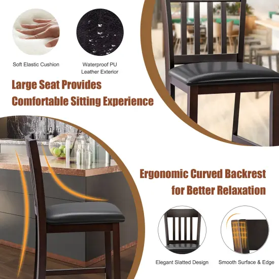 Costway Set of 4 Bar Stools Counter Height Chairs w/ PU Leather Seat Espresso {4}