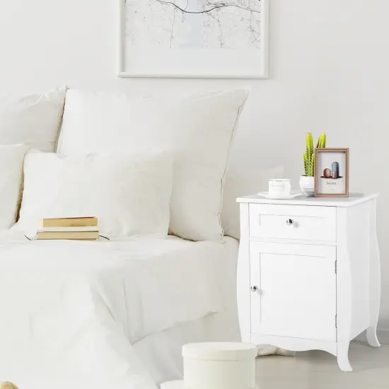 Costway Nightstand with Drawer Cabinet Curved Legs Sofa Side End Accent Table White {5}