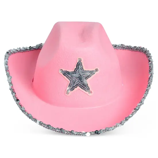 4-Pack Pink Cowboy Hats for Girls and Women - Felt Cowgirl Hats with Western Star for Costume, Dress Up Party, Birthday (One Size Fits All) {5}