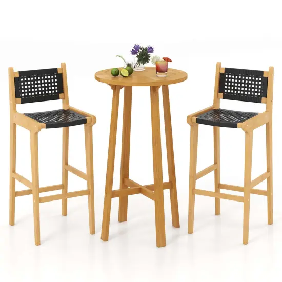 Costway 3 PCS Patio Bar Set Round Cocktail Table with 2 Armless Rattan Bar Stools {1}