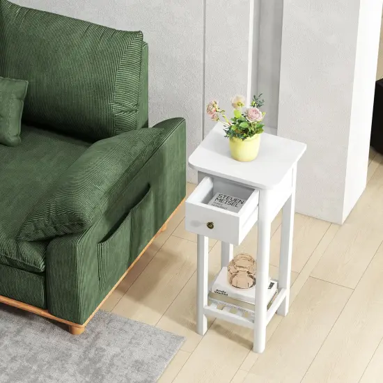 Costway 2 Tier End Bedside Sofa Side Table with Drawer Shelf Acacia Wood Nightstand {4}