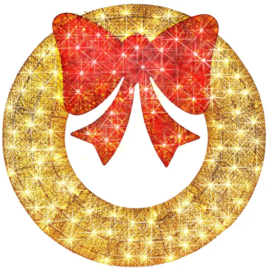 Best Choice Products 60in Pre-Lit Outdoor Christmas Wreath, LED Metal Holiday D&eacute;cor w/ 206 Lights, Bow Gold/Red {1}