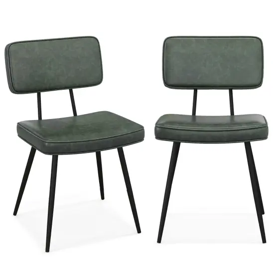 Costway Dining Chairs Set of 2 with PU Leather Cover Filled Sponge Waterfall Seats Brown/Green {1}