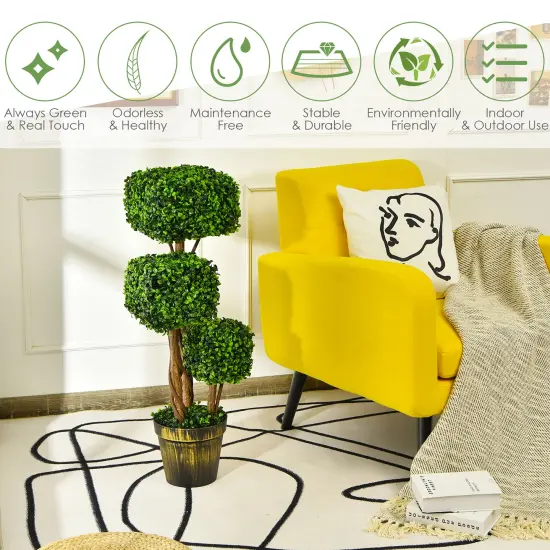 Costway 3FT Artificial Boxwood Topiary Tree UV Protected Indoor Outdoor Decor {4}