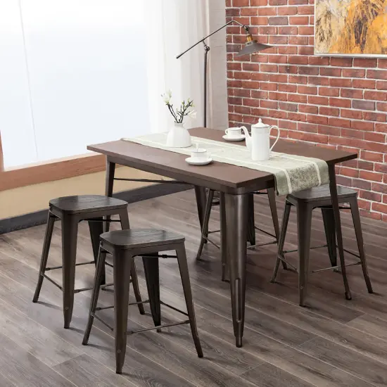Costway Set of 4 Modern Metal Dining Chairs w/ Wood Seat Kitchen {4}