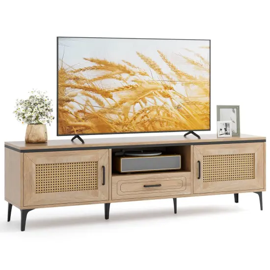 Costway Boho TV Stand for 65 Inch TVs Modern Entertainment Center with Drawer 2 Storage {1}