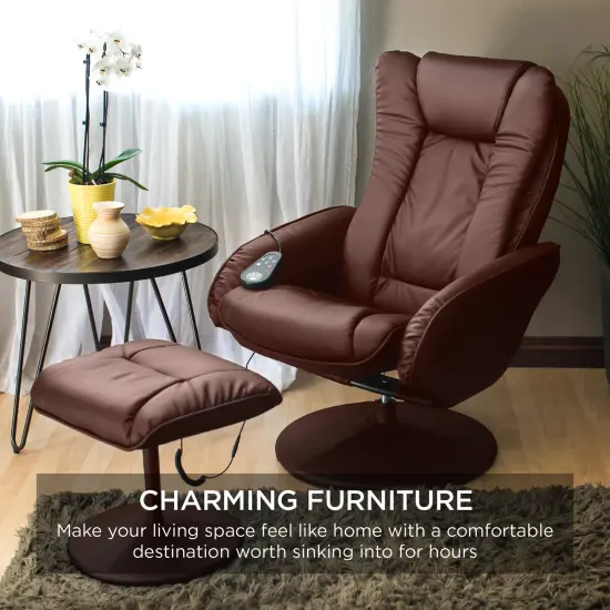 Best Choice Products Faux Leather Electric Massage Recliner Chair w/ Stool Ottoman, Remote Control, 5 Modes Brown {3}