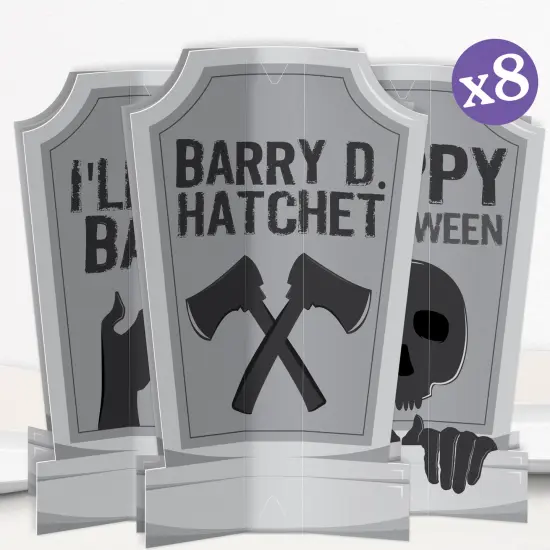 Big Dot of Happiness 3D Graveyard Tombstones Centerpiece Table Decorations, Freestanding Funny Headstones Halloween Decor Centerpieces - 8 Count {1}