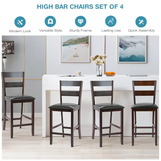 Costway 4-Pieces Bar Stools Counter Height Chairs w/ PU Leather Seat Espresso {6}