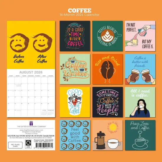 The Gifted Stationary 2026 Square Wall Calendar, Coffee, 16-Month Funny Corner Theme Hanging Calendar with 180 Reminder Stickers, Month Planner for Creative Spaces, 12x12 In Multicolor {4}