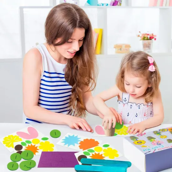 Mother's Day Spring Felt Flower Craft Kits - 16 Pack Make Your Standing Flowers Gift Crafts with Buttons Flower Pot Decor {5}