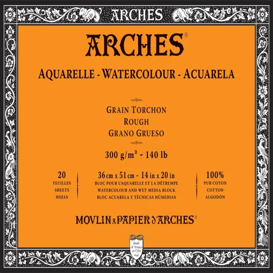 Arches Aquarelle Rough Watercolor Block 14"X20"- 140lb, 20 Sheets {1}
