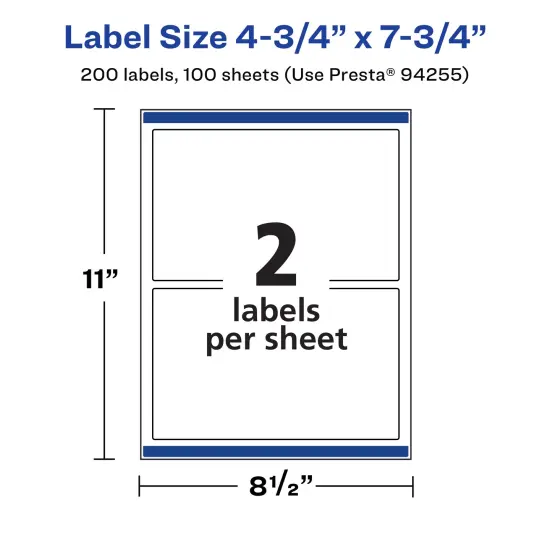 Avery Matte White Rectangle Labels, 4.75" x 7.75" {5}