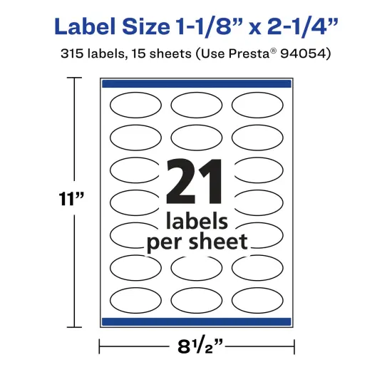 Avery Matte White Removable Oval Labels with Sure Feed Technology, Print-to-the-Edge, 1-1/8" x 2-1/4" {5}