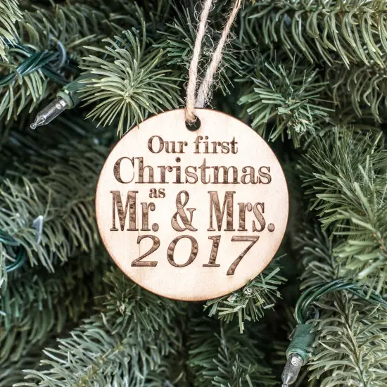 Ornament - 2017 Our First Christmas as Mr and Mrs - Raw Wood 3x3in {1}
