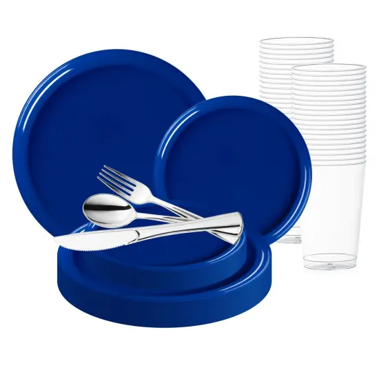 Solid Blue Flat Round Disposable Plastic Wedding Value Set (20 Settings) {1}