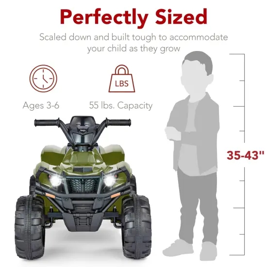 Best Choice Products 12V Kids Ride-On ATV Quad w/ Bluetooth, 2.4mph Max, Treaded Tires, LED Lights, Radio Army Green {6}