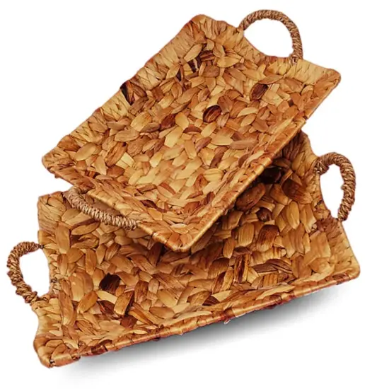 Natural Rush Rectangular Basket Trays with Handles 15" x 11 3/8" x 2 3/4" {2}
