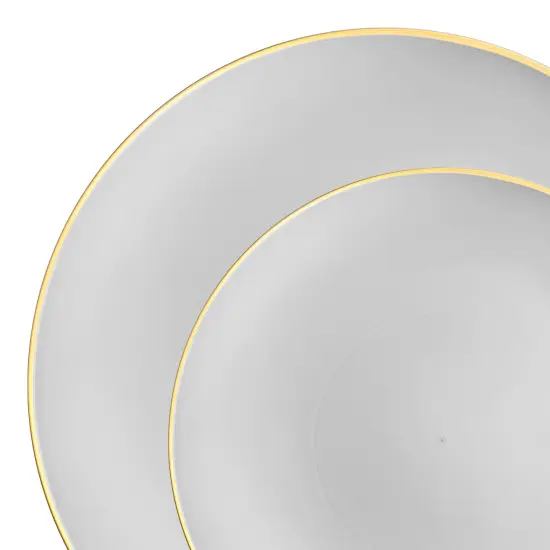 Gray with Gold Organic Round Disposable Plastic Dinnerware Value Set (120 Guests) {1}