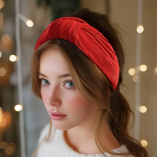 Wrapables Wide Knotted Velvet Headbands, Top Knot Velvet Headbands for Women and Girls, Red {4}