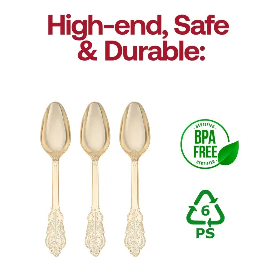 Shiny Baroque Gold Plastic Spoons (600 Spoons) {4}