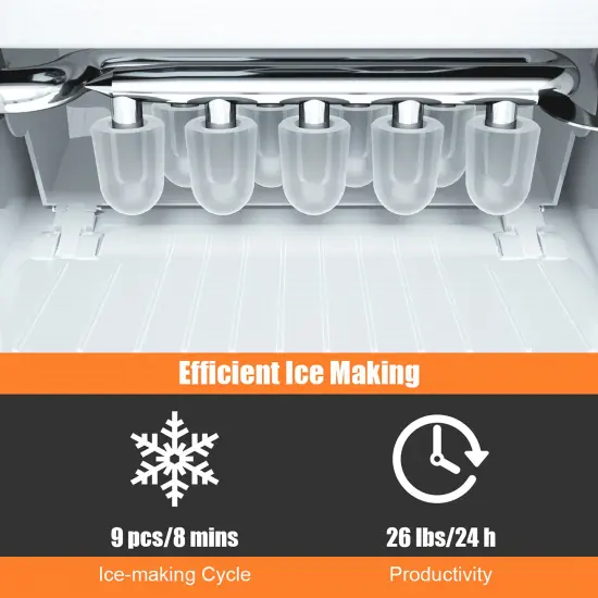 Costway Portable Ice Maker Machine Countertop 26Lbs/24H Self-cleaning w/ Scoop Silver\Green {5}