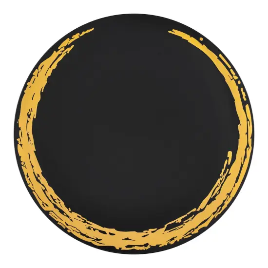 Black with Gold Moonlight Round Disposable Plastic Dinner Plates - 10.25" (120 Plates) {2}