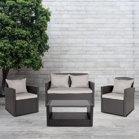 Emma and Oliver 4 Piece Patio Set with Gray Back Pillows & Seat Cushions - Outdoor Seating Navy/LightGrayFrame {7}