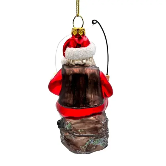 Relaxing Santa Claus Fishing Ornament, Hand Blown Glass Fisherman Gift Decor {5}