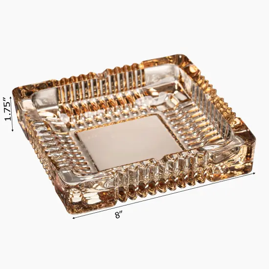 Basicwise Luxury Large Glass Ashtray with 4 Slots for Cigarettes and Cigars, Transparent Square Design for Men - Ideal for Home, Office and Tabletop Decoration - Perfect for Indoor and Outdoor Use {6}