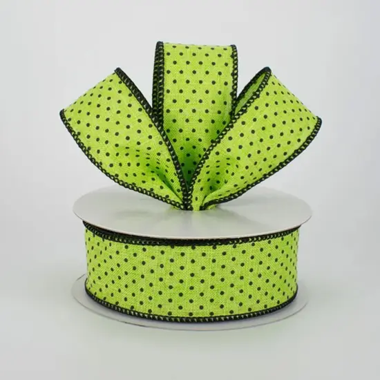 Colored Fabric Ribbon with Black Polka Dots 1.5" x 10 yd Lime / Black {3}