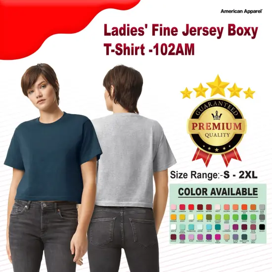 American Apparel® Ladies Fine Jersey Crewneck Short Sleeve Boxy T Shirt HEATHER GREY {2}