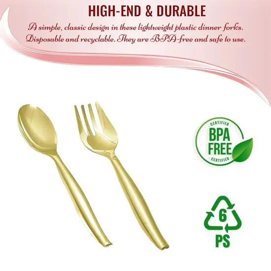 Gold Disposable Plastic Serving Flatware Set (60 Pairs) {6}