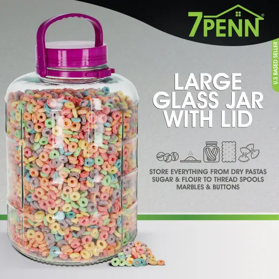 7Penn Large Glass Jars with Lids Wide Mouth - Plastic Airtight Lid with Handle {3}