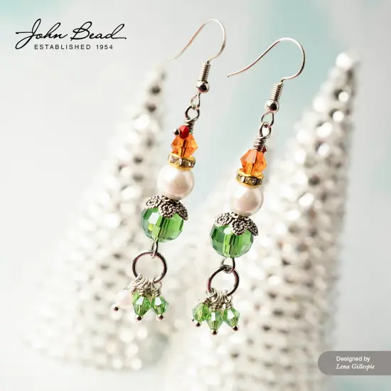 Crystal Lane DIY 7" Designer Holiday Glass Bead Mix Strand Green Orange Elf {5}