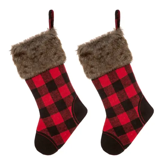 21"L Plush/Fur Christmas Stocking & Tree Skirt Set 2pk Black & Red {5}