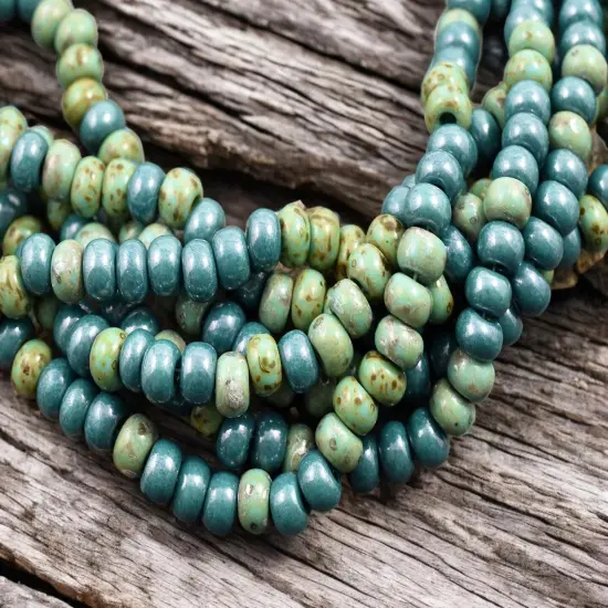 33/0 Aged Green Turquoise Picasso Seed Bead Mix (17" Strand) {1}