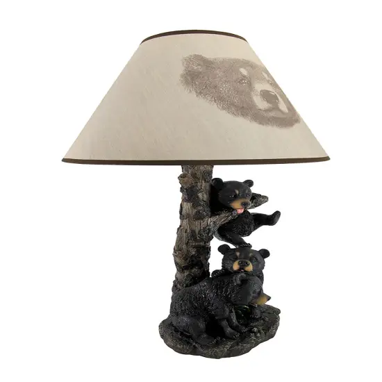 Black Bear Family Table Lamp W/ Tree Bark Print Shade {3}