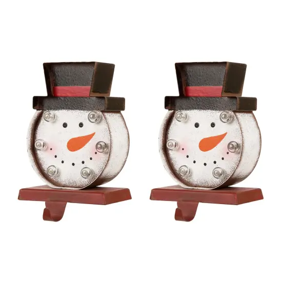 Set of 2 Marquee LED Tree/Snowman Head Stocking Holder Set of 2-"Snowman" {5}