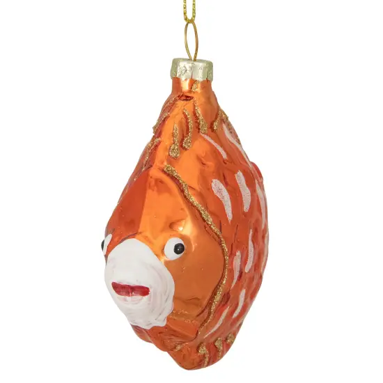 Northlight Metallic Discus Fish Glass Christmas Ornament - 3.75" - Orange {5}